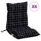 vidaXL Cojines de silla respaldo bajo 6 uds tela Oxford cuadros negro