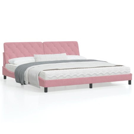 vidaXL Estructura de cama con luces LED terciopelo rosa 200x200 cm