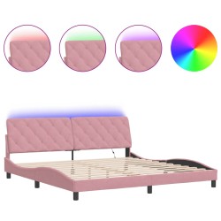 vidaXL Estructura de cama con luces LED terciopelo rosa 200x200 cm