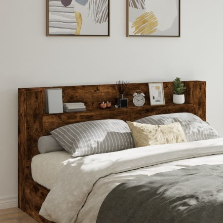 vidaXL Cabecero de cama con LED roble ahumado 200x16,5x103,5 cm