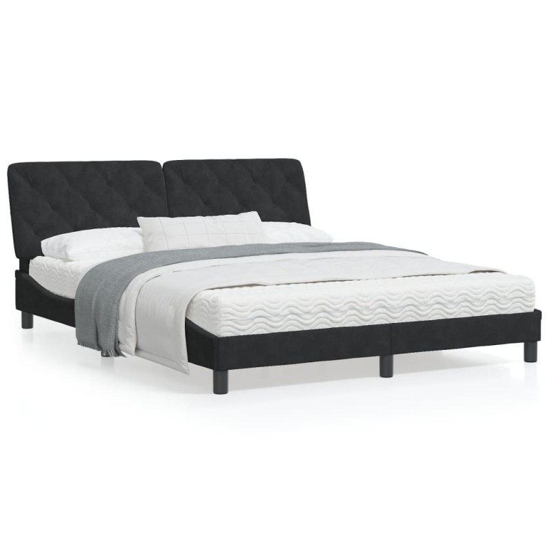 vidaXL Estructura de cama con cabecero de terciopelo negro 160x200 cm vidaXL Estructura de cama con cabecero de terciopelo negro 160x200 cm
