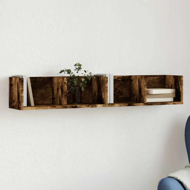 vidaXL Mueble de pared madera ingeniería roble ahumado 99x18x16,5 cm vidaXL Mueble de pared madera ingeniería roble ahumado 99x18x16,5 cm