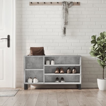 vidaXL Mueble zapatero madera contrachapada gris hormigón 102x36x60 cm