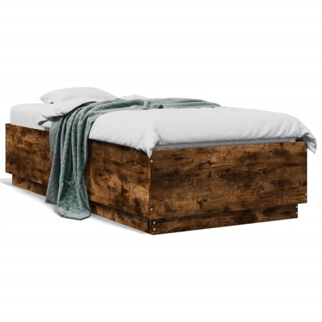 vidaXL Estructura cama con luces LED madera roble ahumado 90x190 cm
