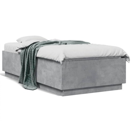 vidaXL Estructura cama con luces LED madera gris hormigón 75x190 cm
