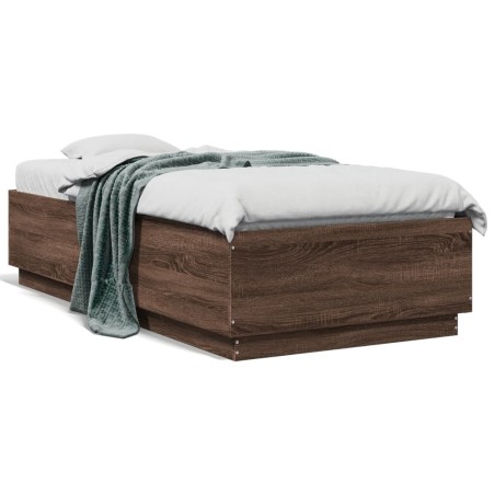 vidaXL Estructura cama con luces LED madera roble marrón 90x190 cm