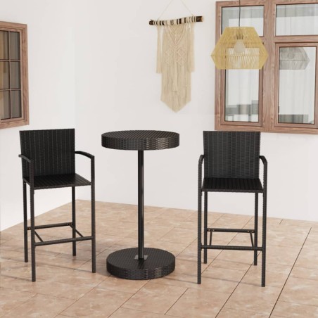 vidaXL Set de muebles de bar de jardín 3 piezas ratán sintético negro