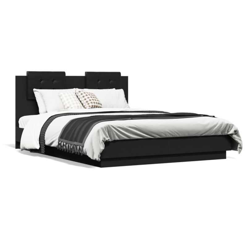 vidaXL Estructura cama con cabecero madera ingeniería negro 140x190 cm vidaXL Estructura cama con cabecero madera ingeniería negro 140x190 cm