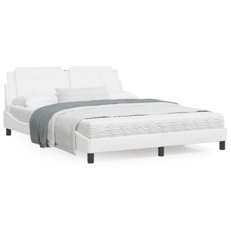 vidaXL Estructura de cama con luces LED cuero PE blanco 160x200 cm