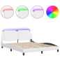 vidaXL Estructura de cama con luces LED cuero PE blanco 160x200 cm