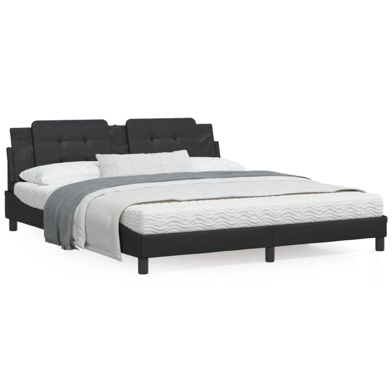 vidaXL Estructura de cama con luz LED cuero sintético negro 180x200 cm
