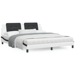 vidaXL Estructura de cama con luz LED cuero PE blanco negro 180x200 cm