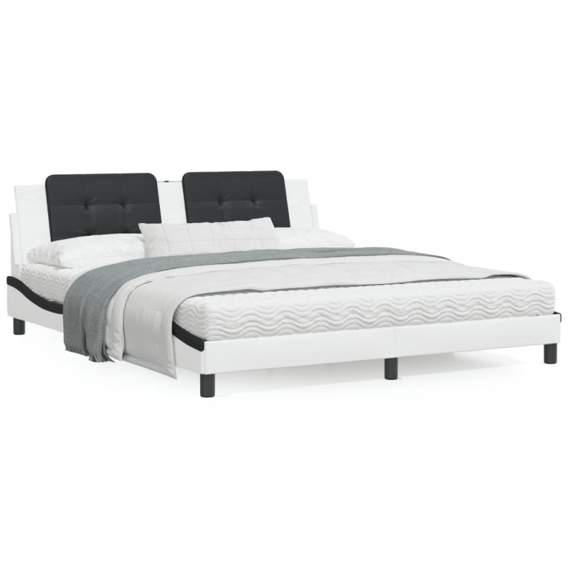 vidaXL Estructura de cama con luz LED cuero PE blanco negro 180x200 cm vidaXL Estructura de cama con luz LED cuero PE blanco negro 180x200 cm