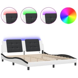 vidaXL Estructura de cama con luz LED cuero PE blanco negro 180x200 cm