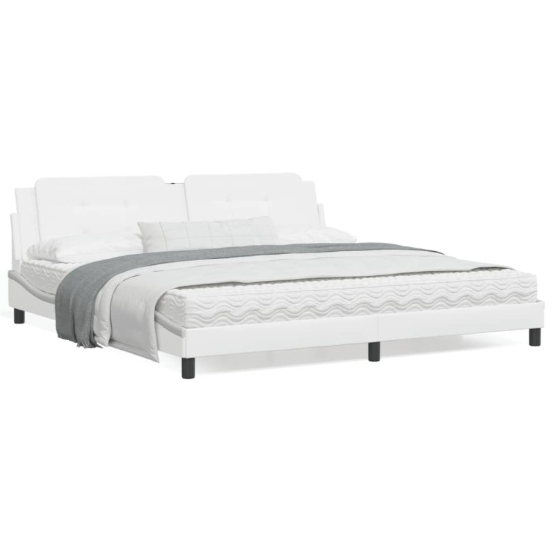 vidaXL Estructura cama con luces LED cuero sintético blanco 200x200 cm vidaXL Estructura cama con luces LED cuero sintético blanco 200x200 cm