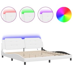 vidaXL Estructura cama con luces LED cuero sintético blanco 200x200 cm