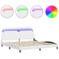 vidaXL Estructura cama con luces LED cuero sintético blanco 200x200 cm vidaXL Estructura cama con luces LED cuero sintético blanco 200x200 cm