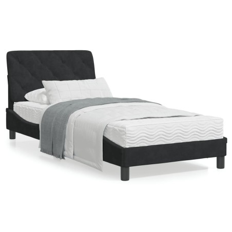 vidaXL Estructura de cama con cabecero de terciopelo negro 90x190 cm