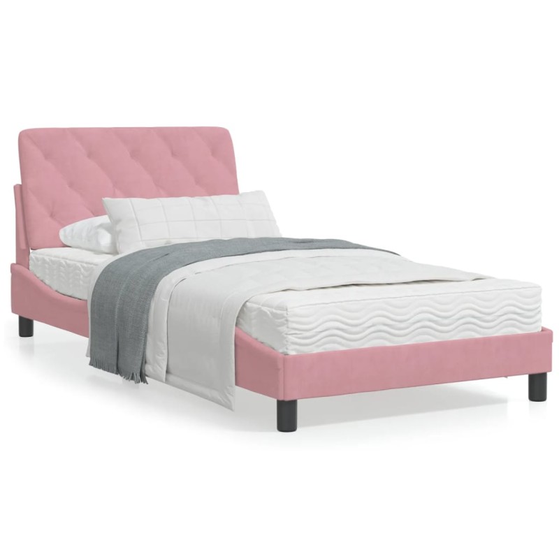 vidaXL Estructura de cama con cabecero de terciopelo rosa 100x200 cm vidaXL Estructura de cama con cabecero de terciopelo rosa 100x200 cm