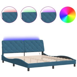 vidaXL Estructura de cama con luces LED terciopelo azul 180x200 cm