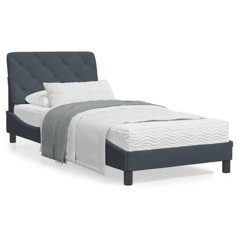 vidaXL Cama con colchón terciopelo gris oscuro 90x190 cm vidaXL Cama con colchón terciopelo gris oscuro 90x190 cm