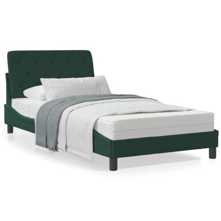 vidaXL Cama con colchón terciopelo verde oscuro 100x200 cm