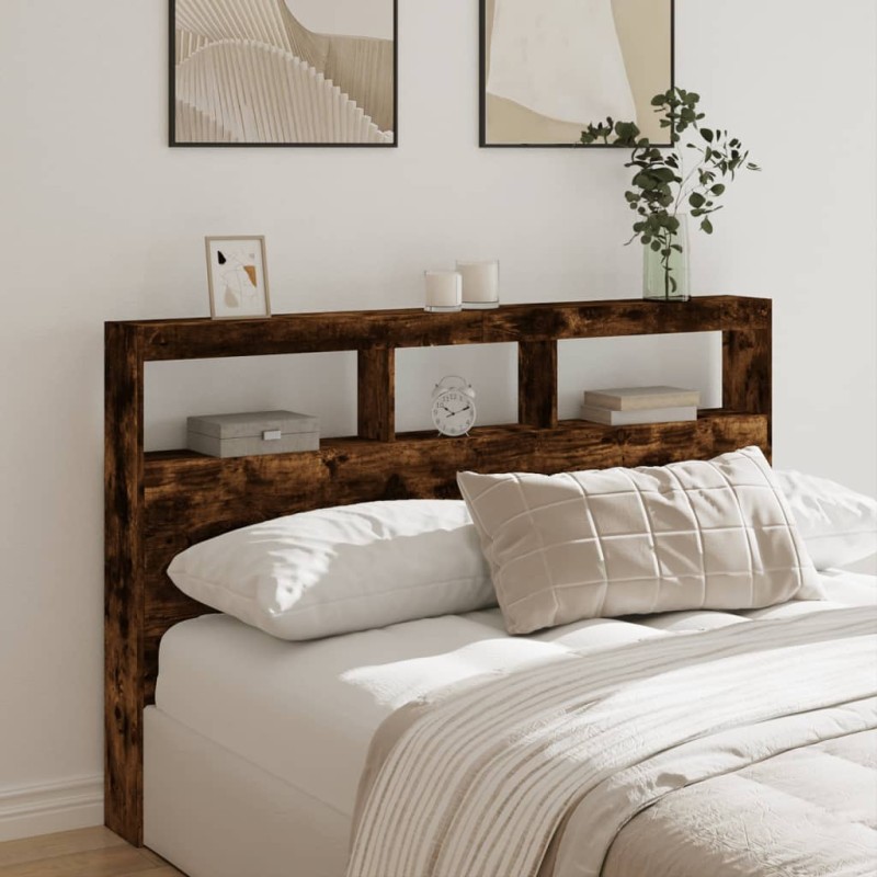 vidaXL Cabecero de cama con luz LED roble ahumado 160x17x102 cm vidaXL Cabecero de cama con luz LED roble ahumado 160x17x102 cm