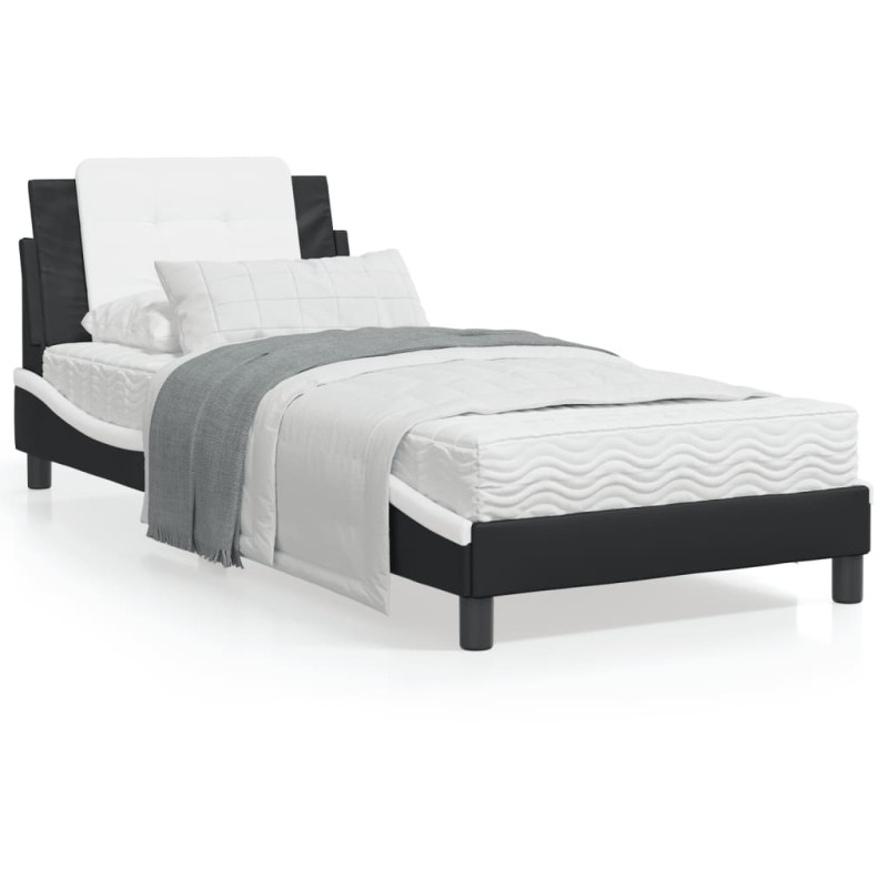 vidaXL Estructura cama con LED cuero sintético negro y blanco 90x190cm vidaXL Estructura cama con LED cuero sintético negro y blanco 90x190cm