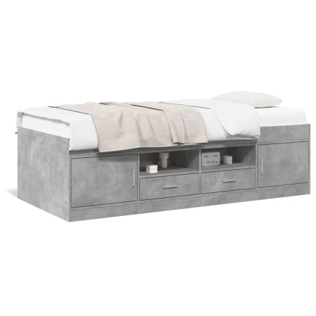 vidaXL Tumbona con cajones madera ingeniería gris hormigón 90x190 cm