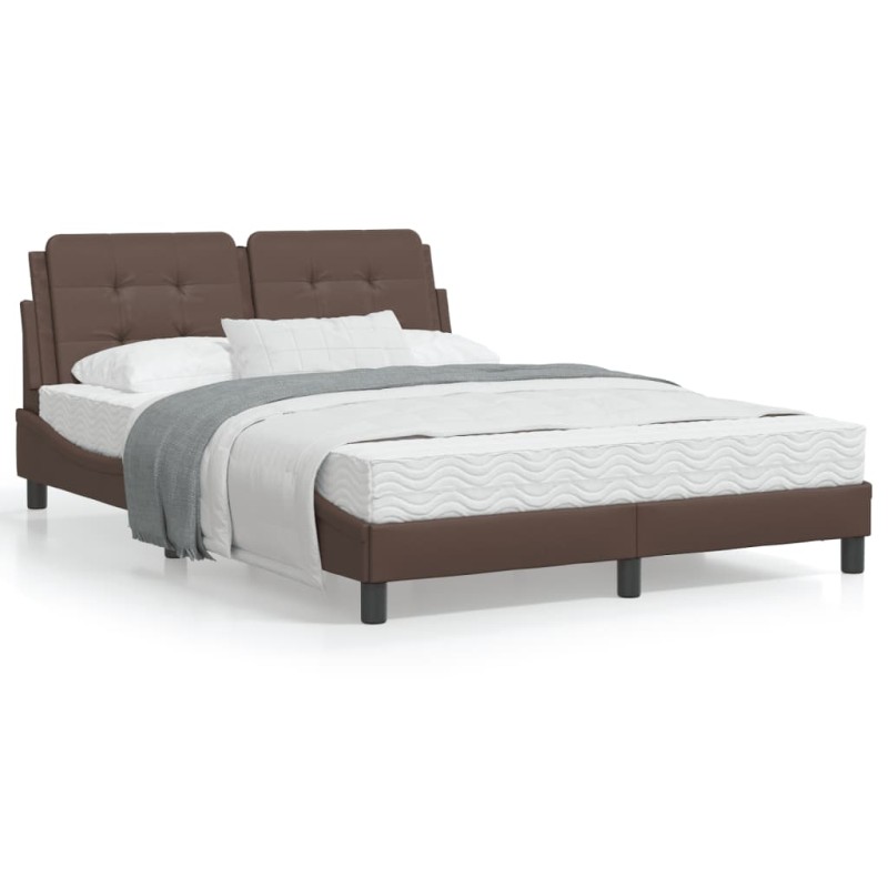 vidaXL Estructura cama con luces LED cuero sintético marrón 140x190 cm vidaXL Estructura cama con luces LED cuero sintético marrón 140x190 cm