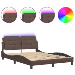 vidaXL Estructura cama con luces LED cuero sintético marrón 140x190 cm