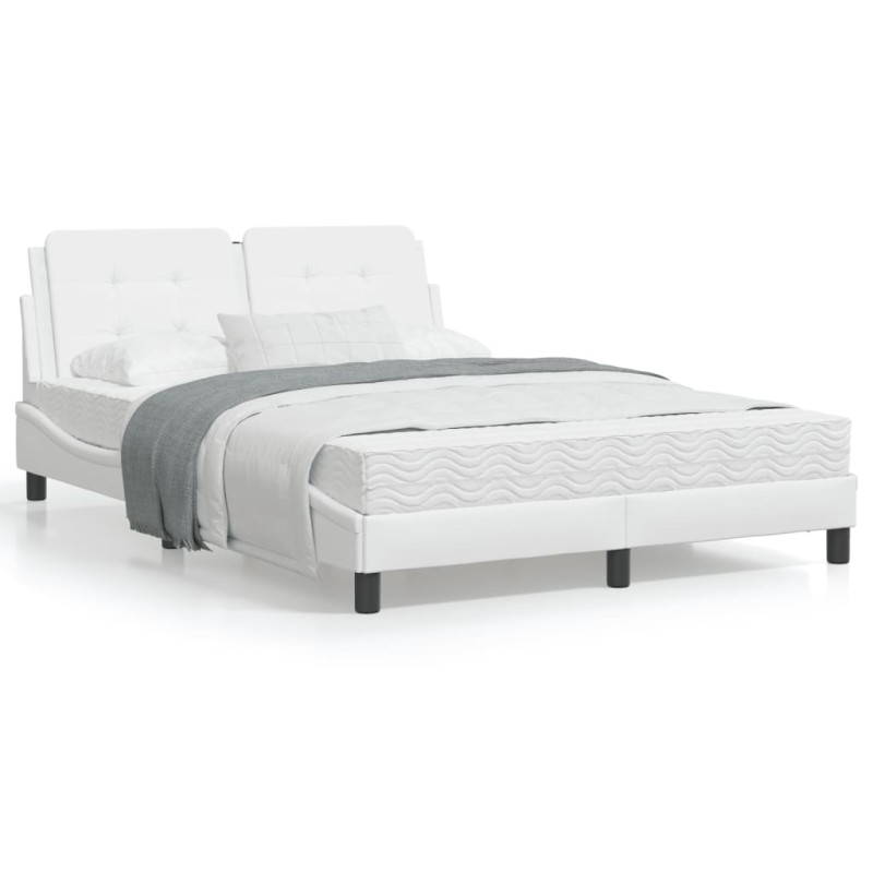 vidaXL Estructura cama con luces LED cuero sintético blanco 140x200 cm vidaXL Estructura cama con luces LED cuero sintético blanco 140x200 cm