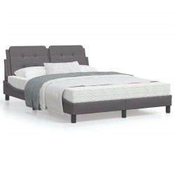 vidaXL Estructura cama con luces LED cuero sintético gris 140x200 cm