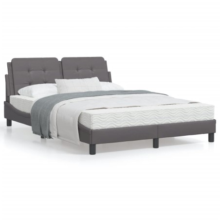 vidaXL Estructura cama con luces LED cuero sintético gris 140x200 cm