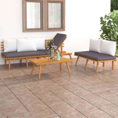 vidaXL Muebles de jardín 3 piezas con cojines madera maciza de acacia 