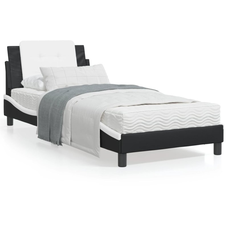 vidaXL Cama con cabecero cuero sintético negro y blanco 80x200 cm