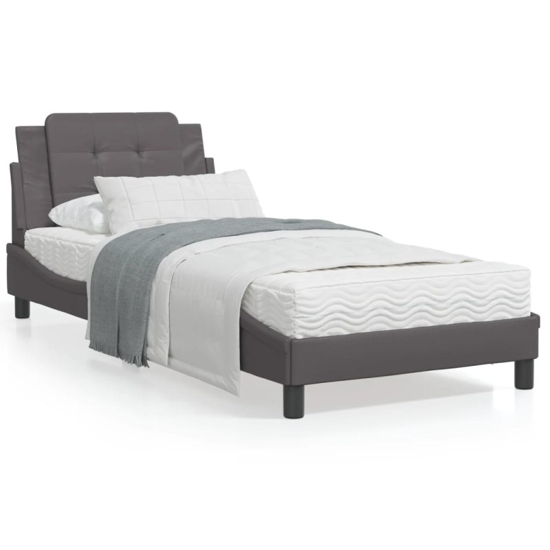 vidaXL Estructura de cama con cabecero cuero sintético gris 100x200 cm vidaXL Estructura de cama con cabecero cuero sintético gris 100x200 cm