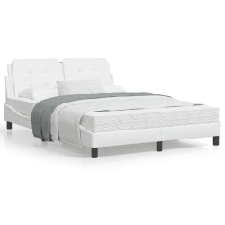 vidaXL Estructura de cama cabecero cuero sintético blanco 140x200 cm