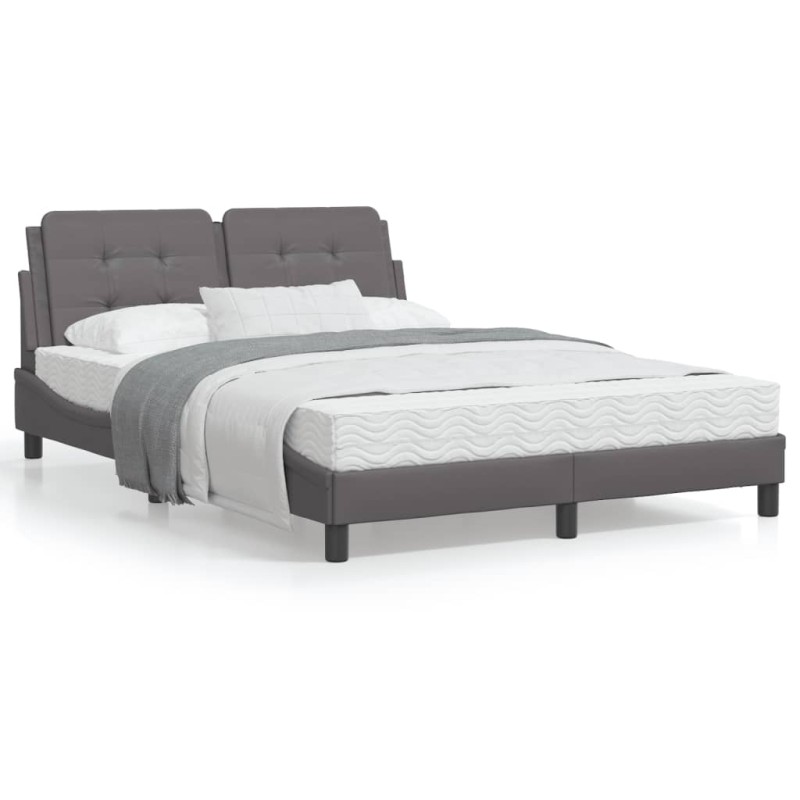 vidaXL Estructura de cama con cabecero cuero sintético gris 140x200cm vidaXL Estructura de cama con cabecero cuero sintético gris 140x200cm