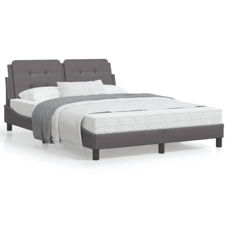 vidaXL Estructura de cama con cabecero cuero sintético gris 140x200cm
