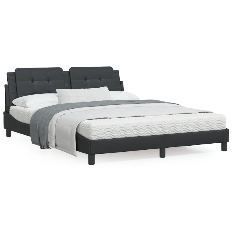 vidaXL Estructura de cama con cabecero cuero sintético negro 160x200cm vidaXL Estructura de cama con cabecero cuero sintético negro 160x200cm