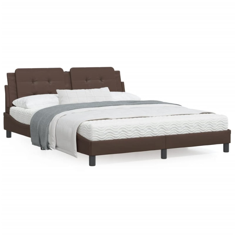 vidaXL Estructura de cama cabecero cuero sintético marrón 160x200 cm vidaXL Estructura de cama cabecero cuero sintético marrón 160x200 cm