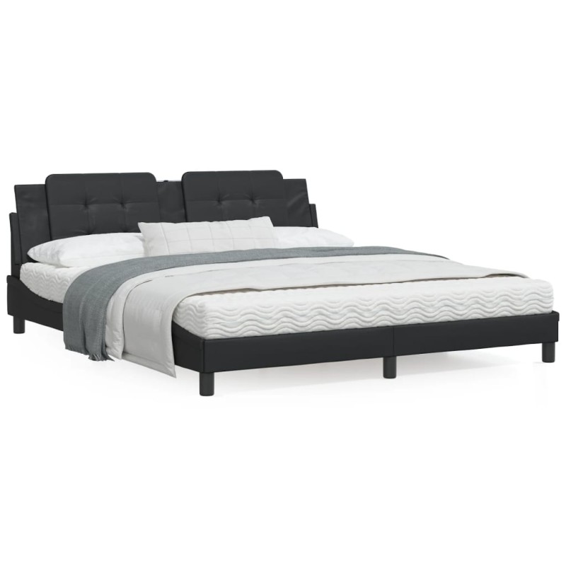 vidaXL Estructura de cama con cabecero cuero sintético negro 180x200cm vidaXL Estructura de cama con cabecero cuero sintético negro 180x200cm