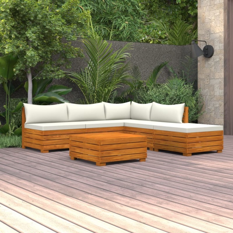 vidaXL Muebles de jardín 6 piezas con cojines madera maciza de acacia vidaXL Muebles de jardín 6 piezas con cojines madera maciza de acacia