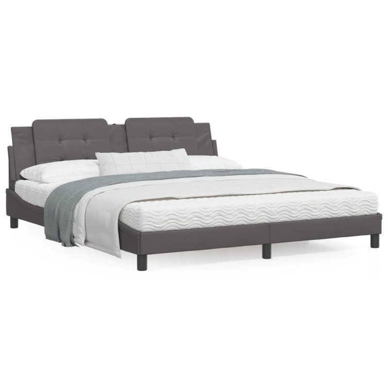 vidaXL Estructura de cama con cabecero cuero sintético gris 180x200cm vidaXL Estructura de cama con cabecero cuero sintético gris 180x200cm