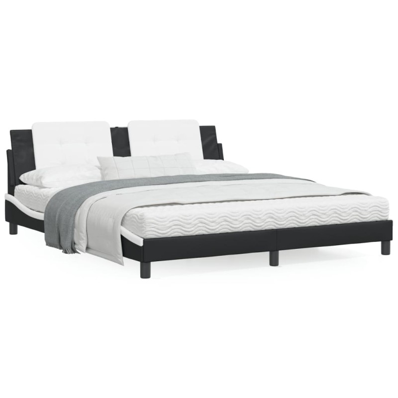 vidaXL Estructura de cama con cabecero cuero sintético negro y blanco vidaXL Estructura de cama con cabecero cuero sintético negro y blanco