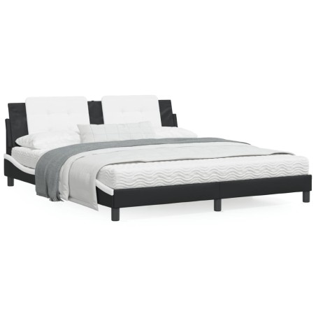 vidaXL Estructura de cama con cabecero cuero sintético negro y blanco