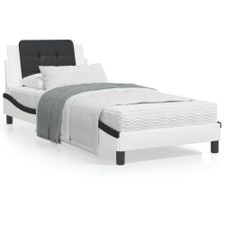 vidaXL Cama con colchón cuero sintético blanco y negro 90x190 cm
