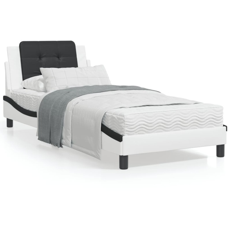 vidaXL Cama con colchón cuero sintético blanco y negro 90x190 cm vidaXL Cama con colchón cuero sintético blanco y negro 90x190 cm