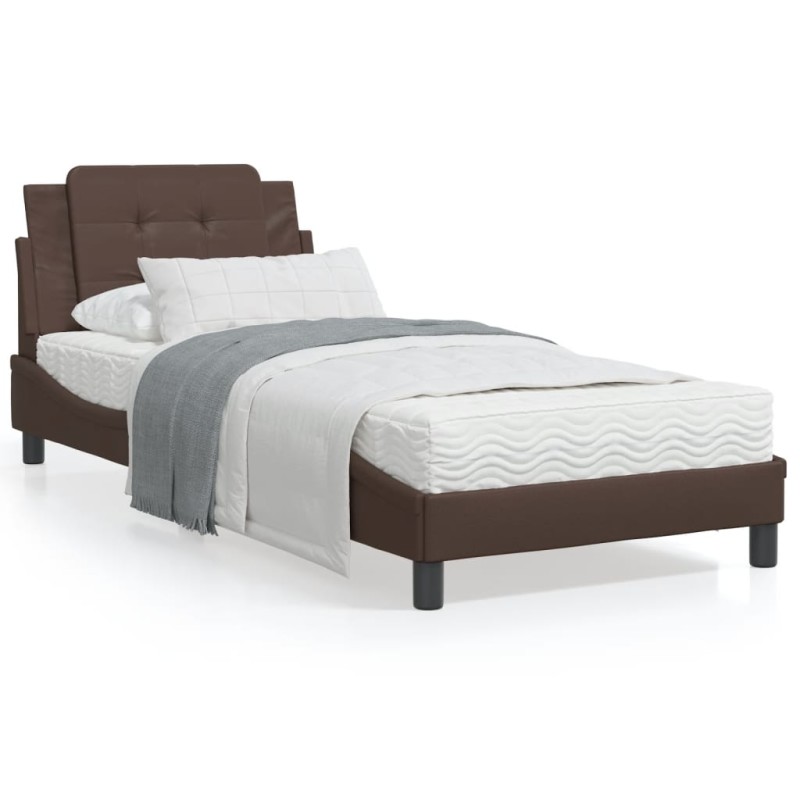 vidaXL Cama con colchón cuero sintético marrón 90x200 cm vidaXL Cama con colchón cuero sintético marrón 90x200 cm